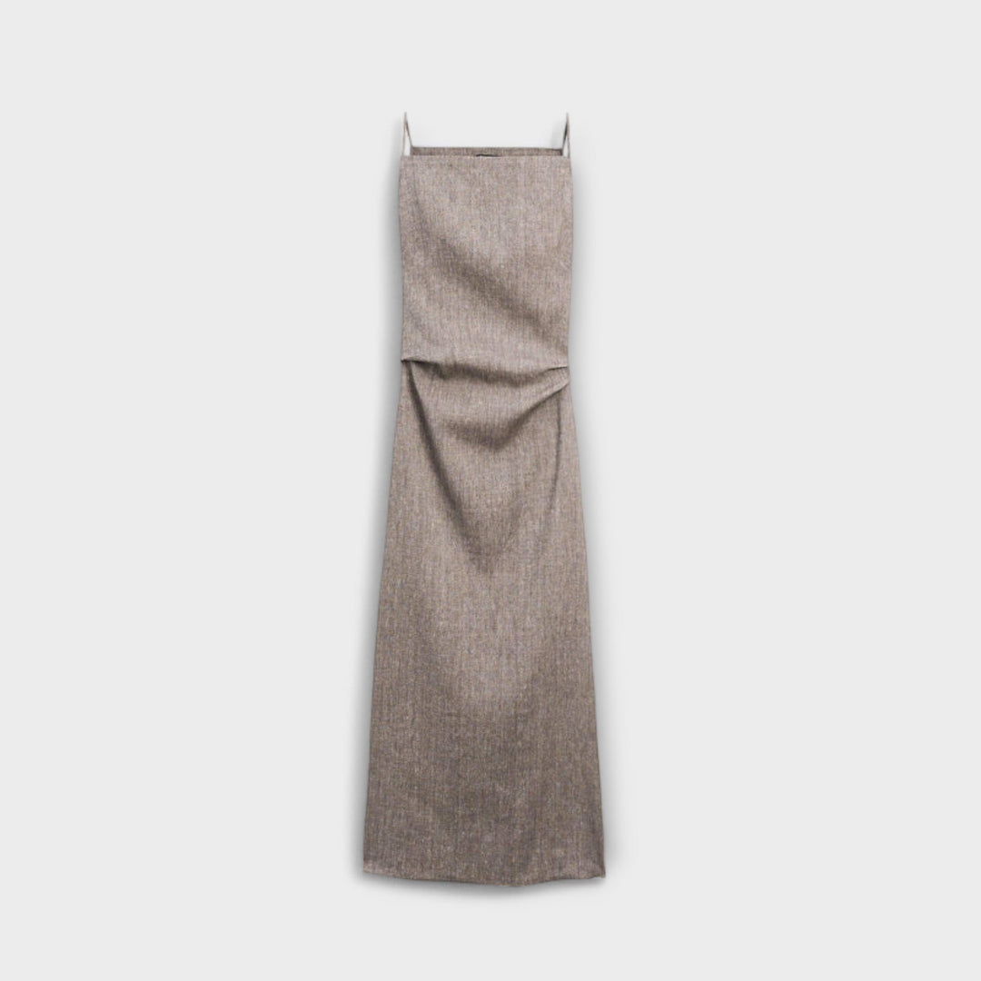Clara - Vestido maxi fluido de lino en gris marrón