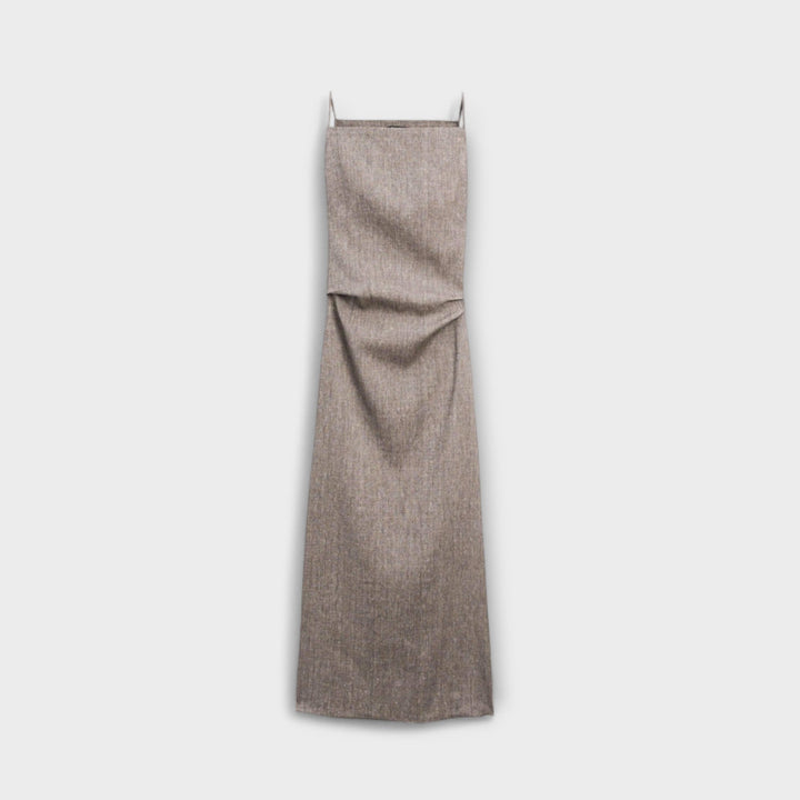 Clara - Vestido maxi fluido de lino en gris marrón