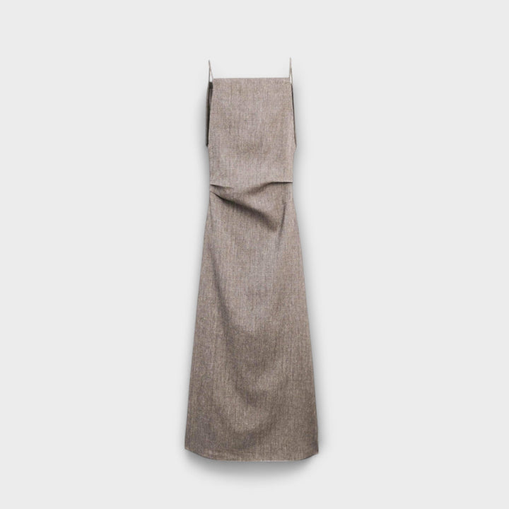 Clara - Vestido maxi fluido de lino en gris marrón