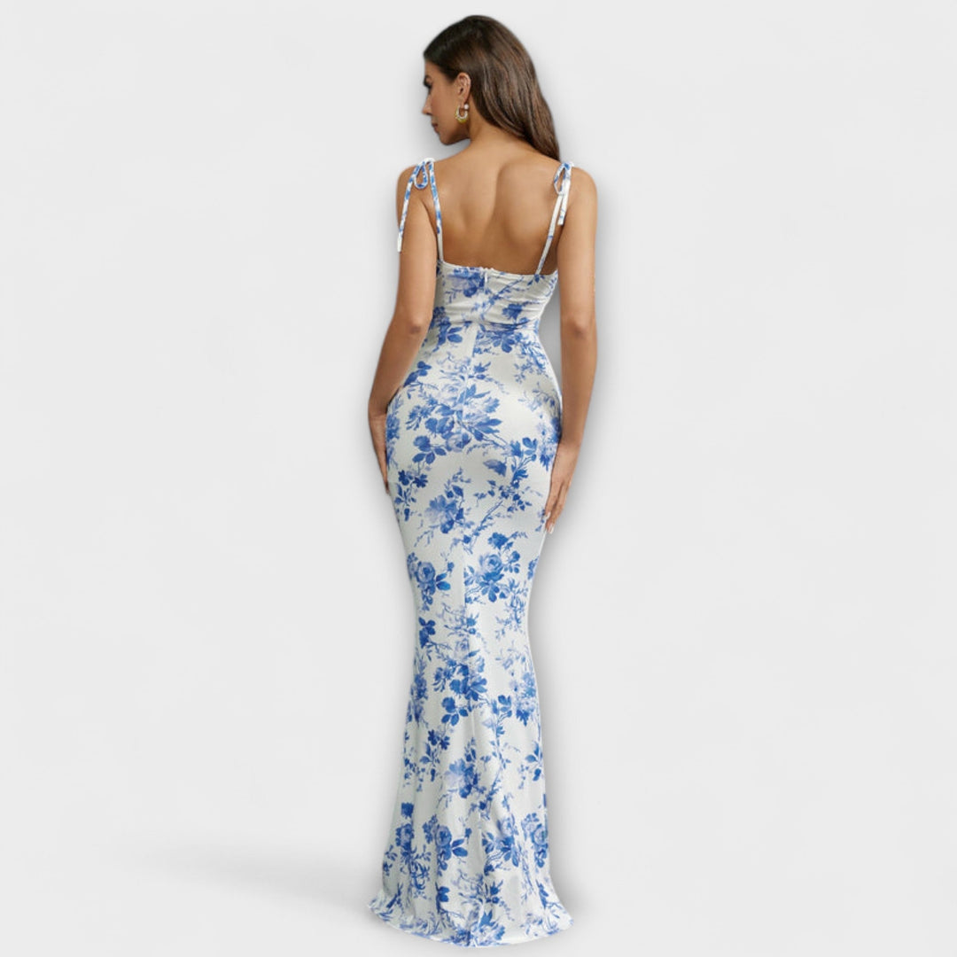 Thalia - Vestido Maxí Verde Oscuro con Estampado Floral