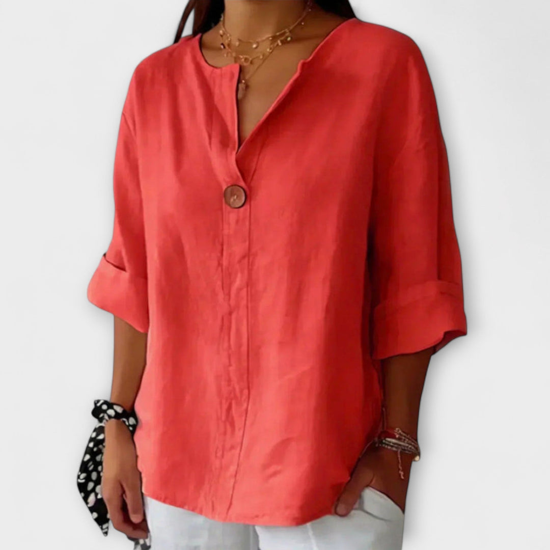 Nicole - Blusa elegante beige con escote en V