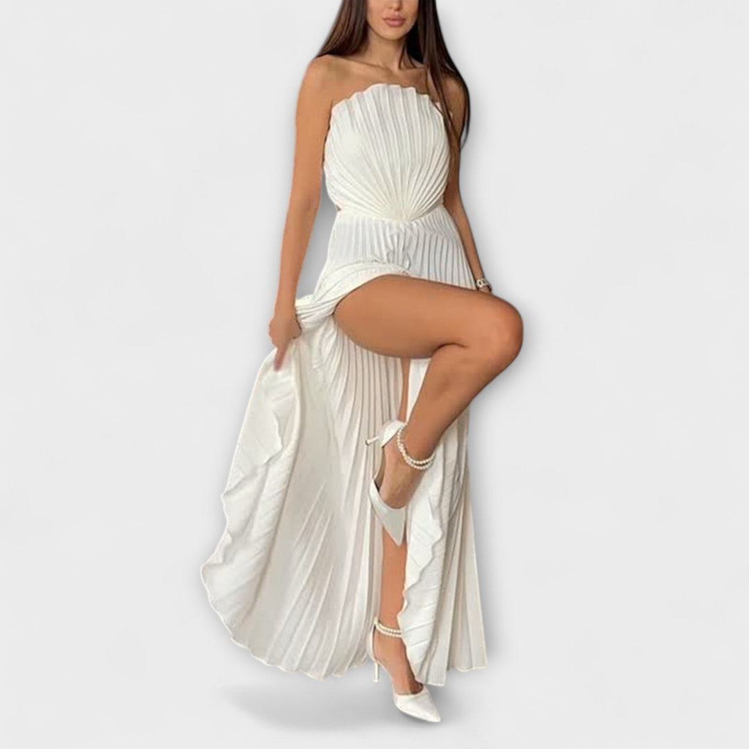 Athena - Vestido plisado en color crema