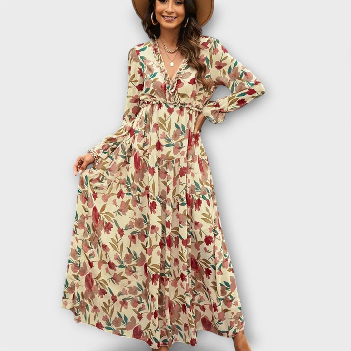Helen - Vestido maxí rosa con estampado floral
