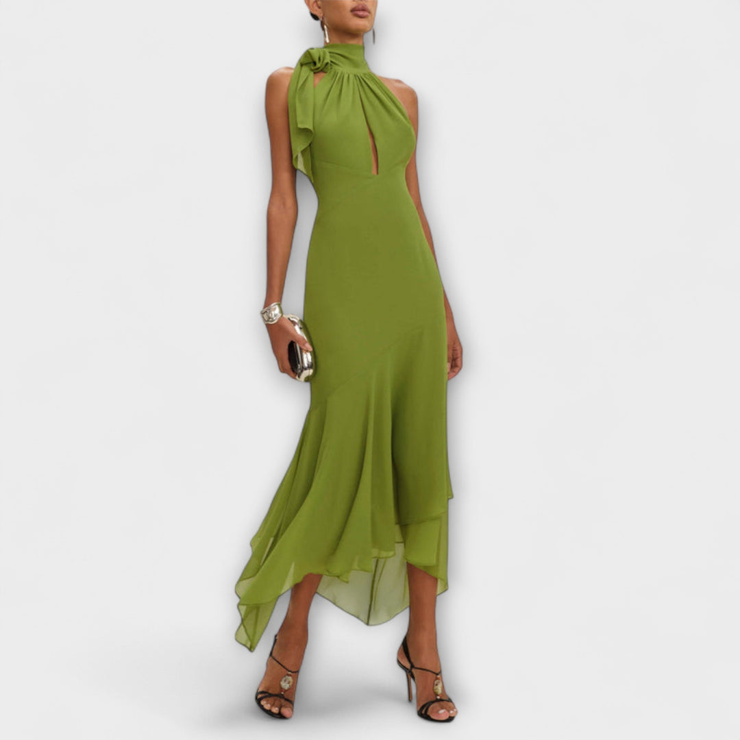 Elodie - Vestido maxi asimétrico en verde