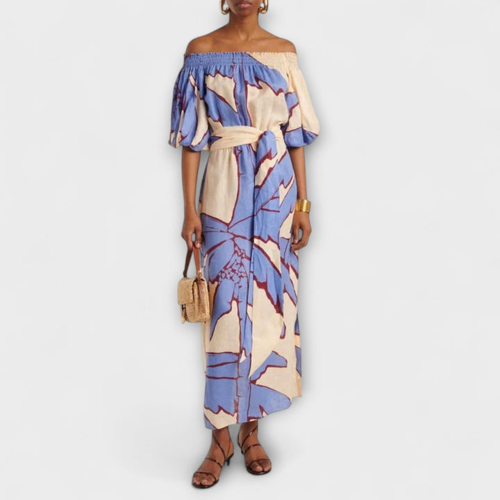 Georgia - Vestido maxí de hombros al aire con estampado