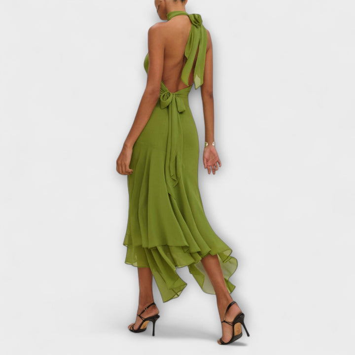 Elodie - Vestido maxi asimétrico en verde