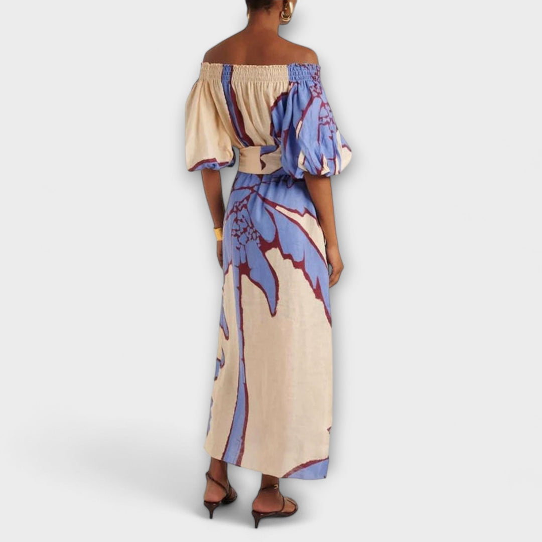 Georgia - Vestido maxí de hombros al aire con estampado