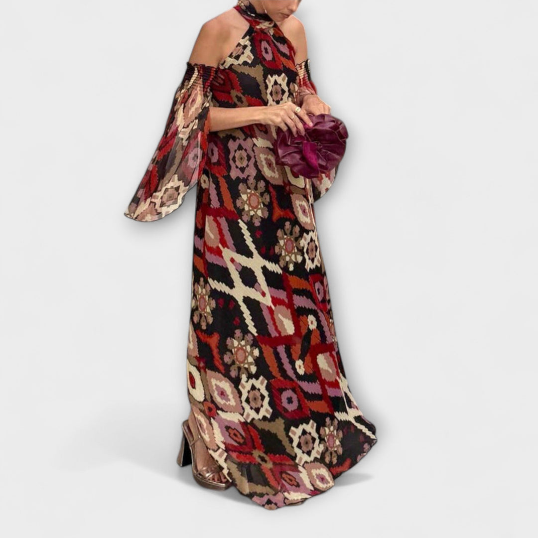 Monroe - Colorido vestido maxi boho con estampado étnico