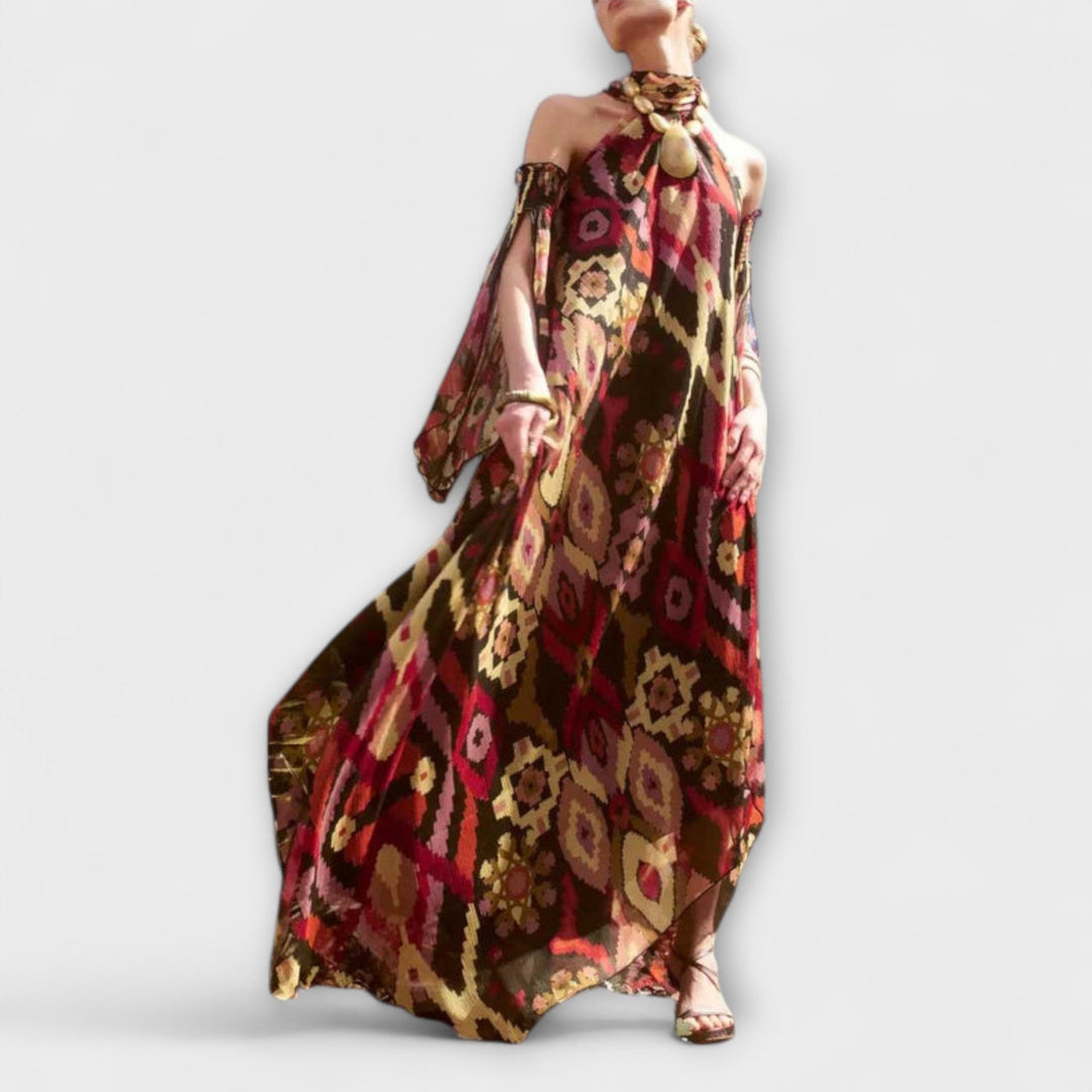 Monroe - Colorido vestido maxi boho con estampado étnico