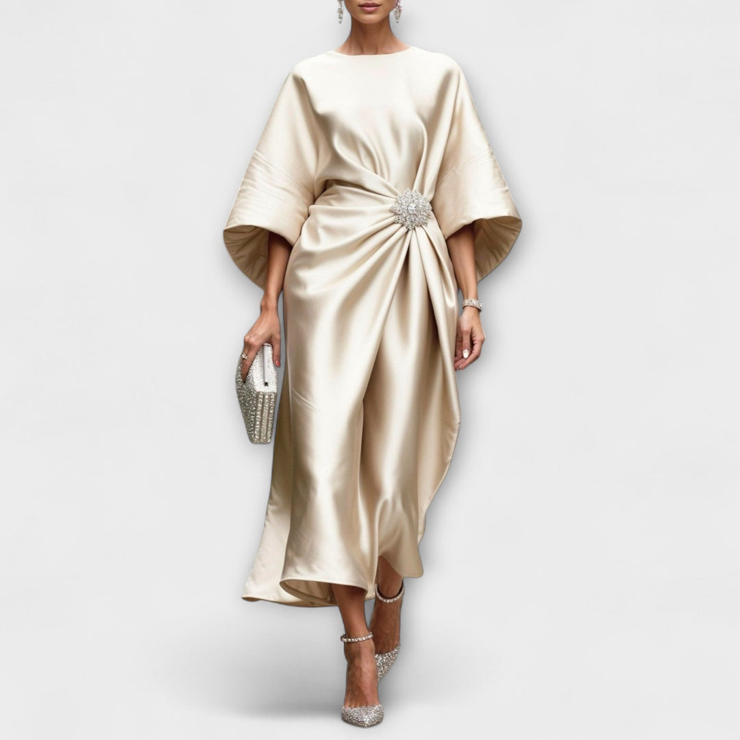 Luxe - Vestido largo de satén azul cielo brillante