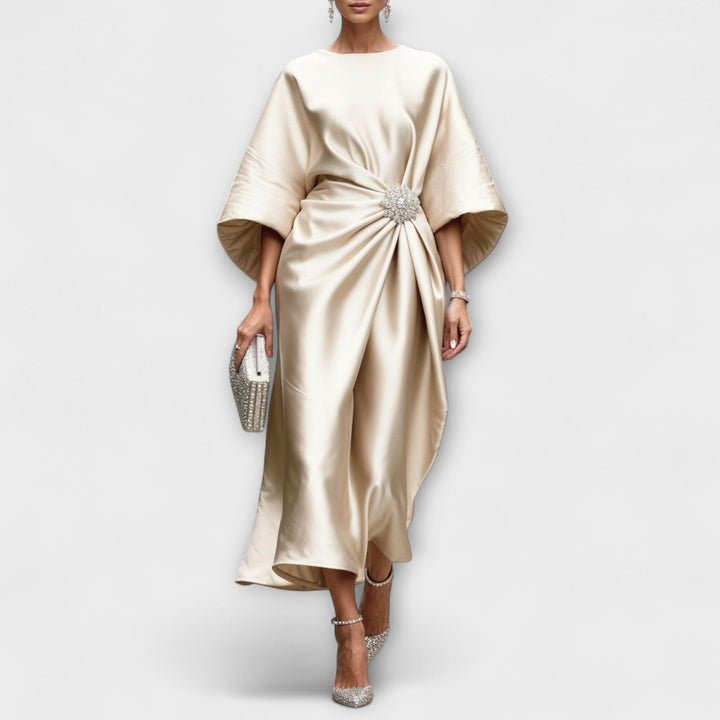 Luxe - Vestido largo de satén azul cielo brillante