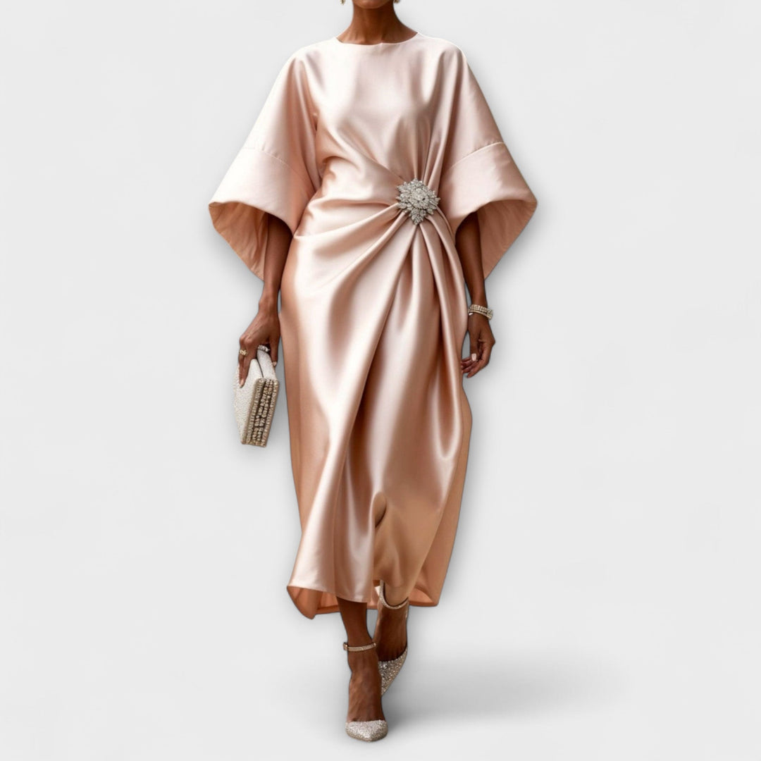 Luxe - Vestido largo de satén azul cielo brillante