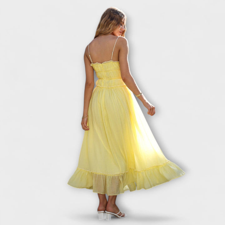 Celine - Vestido maxi amarillo con volantes