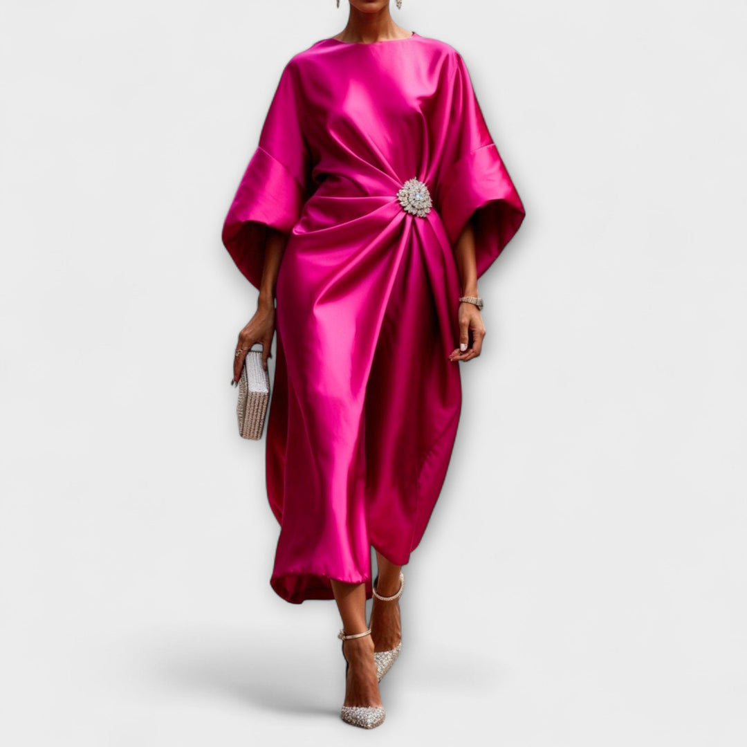 Luxe - Vestido largo de satén azul cielo brillante