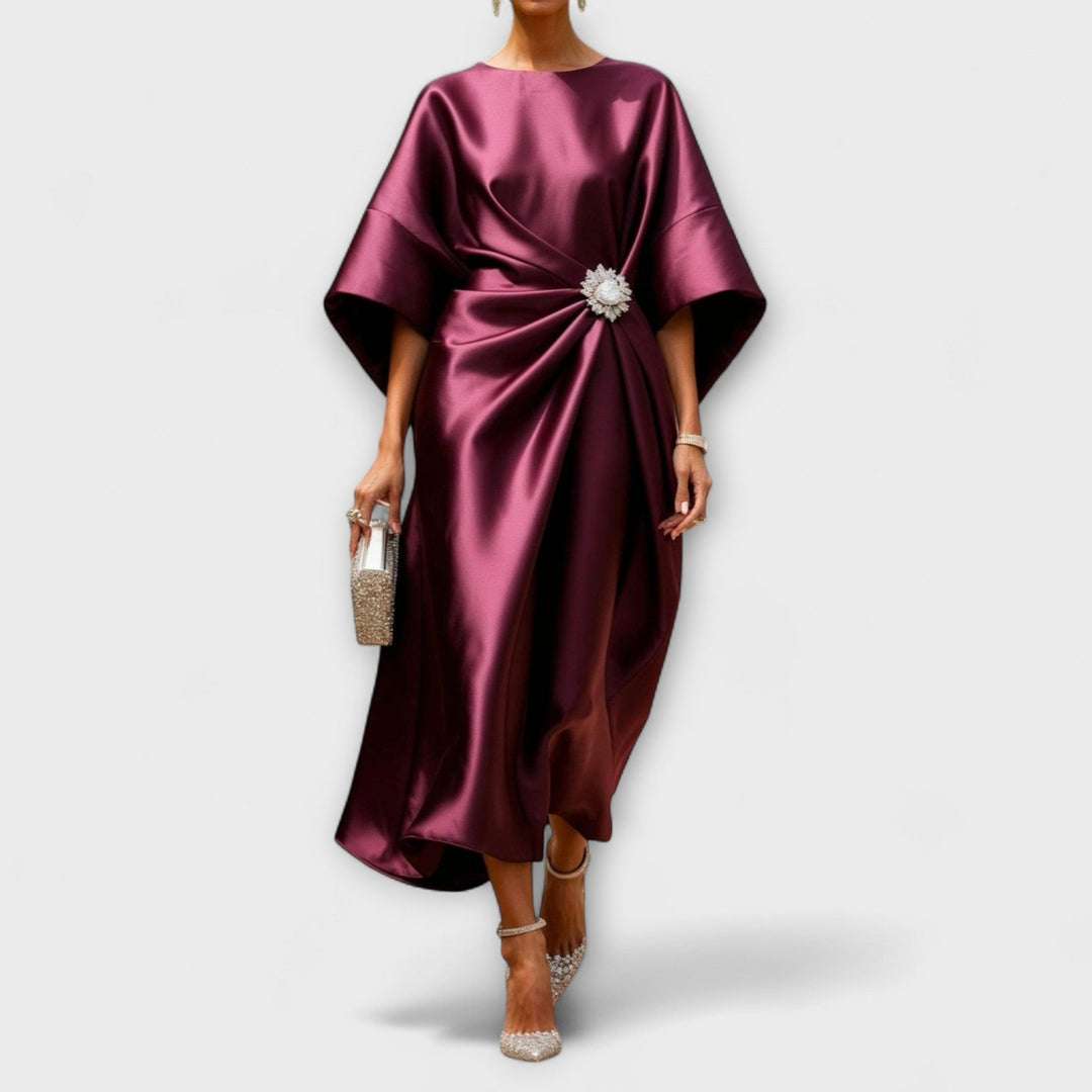 Luxe - Vestido largo de satén azul cielo brillante