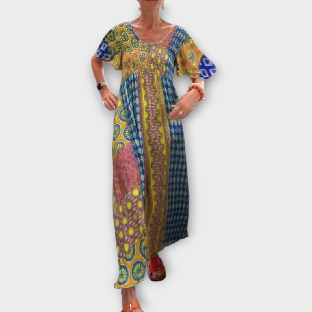 Melania - Vestido bohemio colorido con patrón étnico