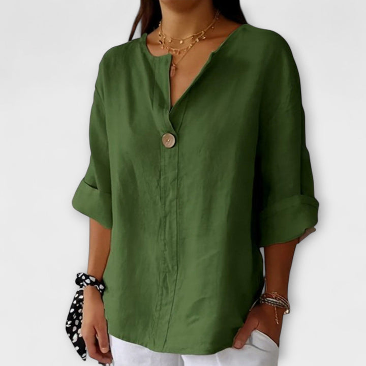Nicole - Blusa de lino beige con escote en V