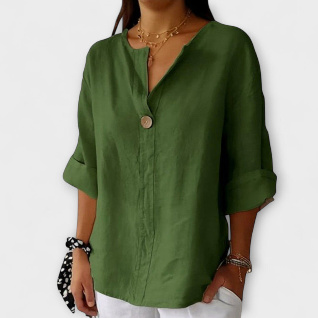 Nicole - Blusa elegante beige con escote en V