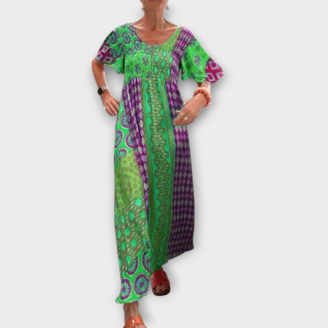 Melania - Vestido bohemio colorido con patrón étnico