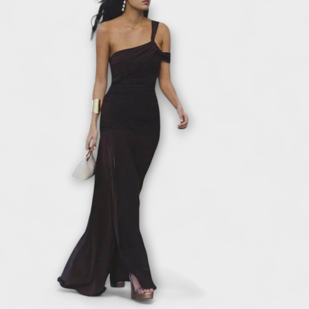 Margot - Vestido largo negro con hombros al descubierto
