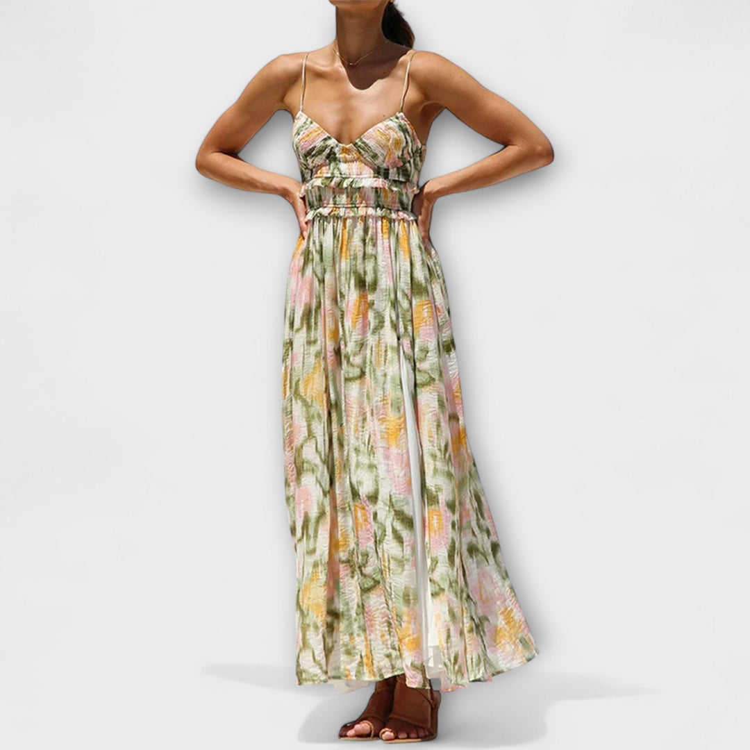 Annalise - Vestido maxi colorido con estampado y abertura