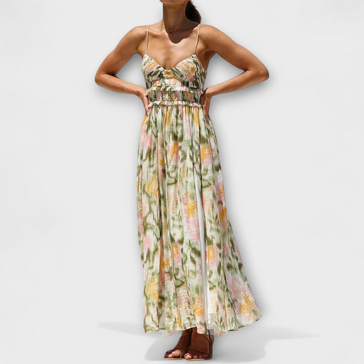 Annalise - Vestido maxi colorido con estampado y abertura