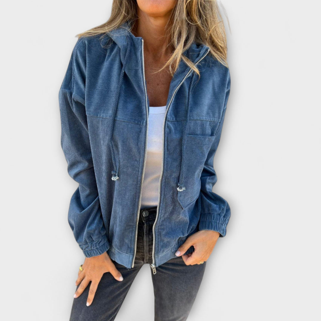 Ella - Chaqueta blanca con capucha y cremallera