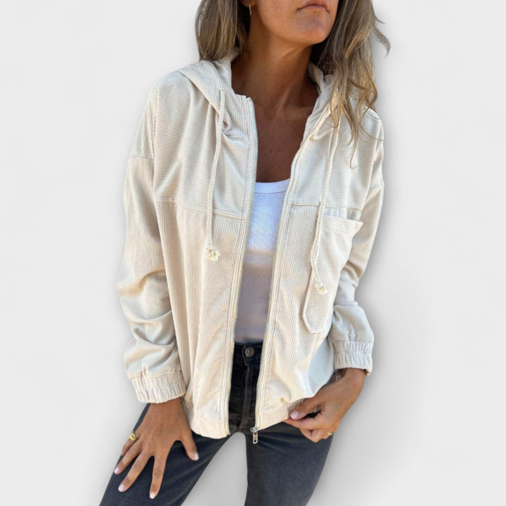 Ella - Chaqueta blanca con capucha y cremallera