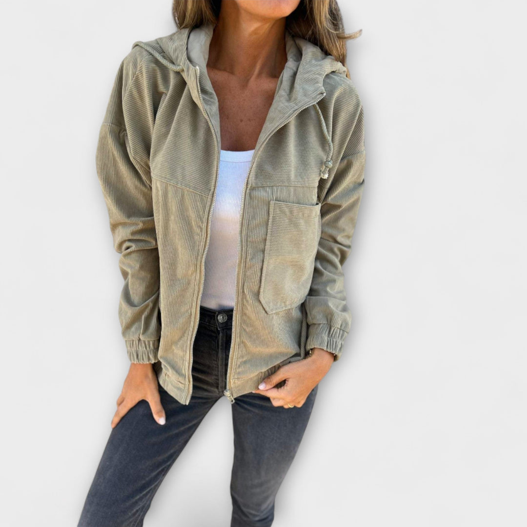 Ella - Chaqueta blanca con capucha y cremallera