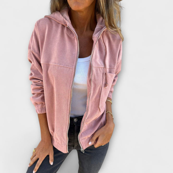 Ella - Chaqueta blanca con capucha y cremallera