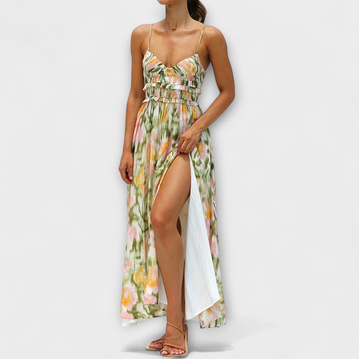 Annalise - Vestido maxi colorido con estampado y abertura