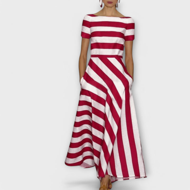 Janell - Vestido maxi a rayas rojas y blancas