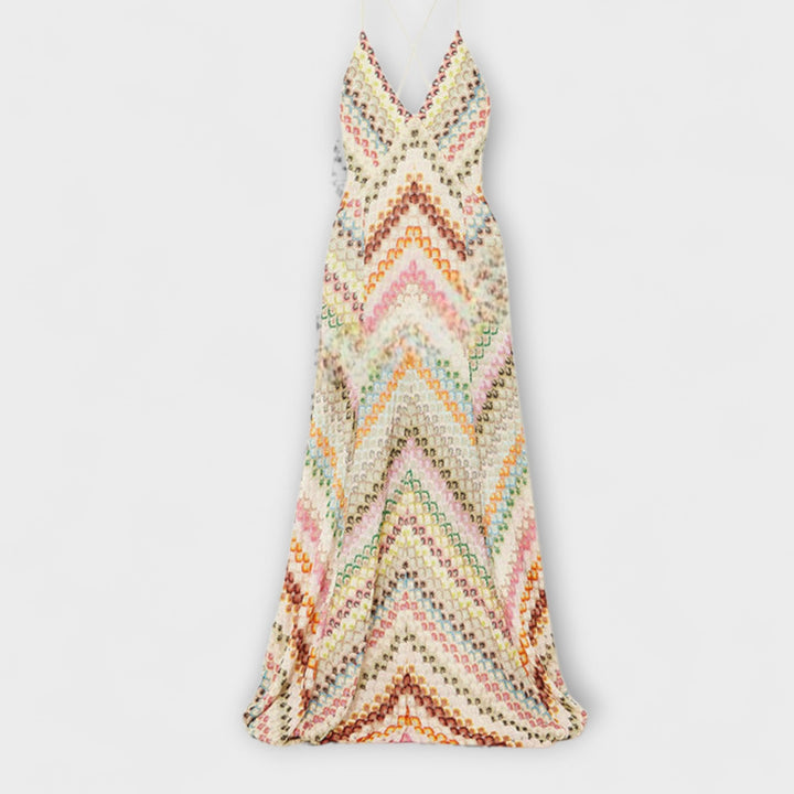 Remi - Vestido maxi colorido con patrón de espiga