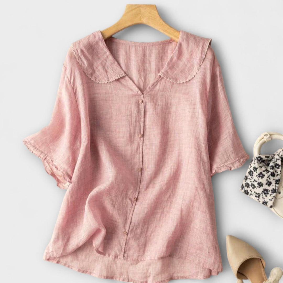 Brenda - Camisa de lino verde con cuello elegante