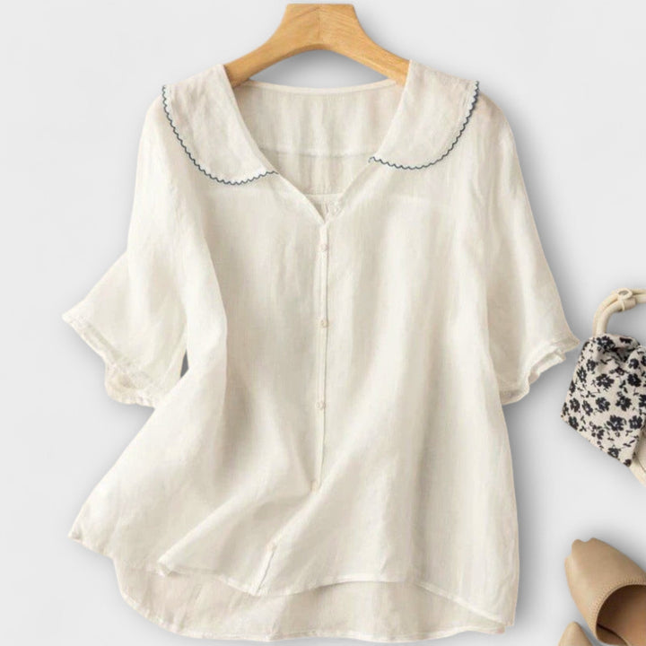 Brenda - Camisa de lino verde con cuello elegante