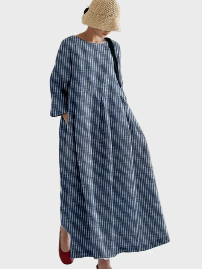 Vestido de lino a rayas para el rostro