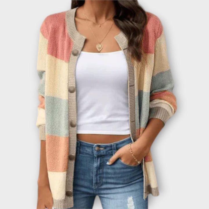 Lotenia - Chaqueta de punto a rayas en tonos pastel