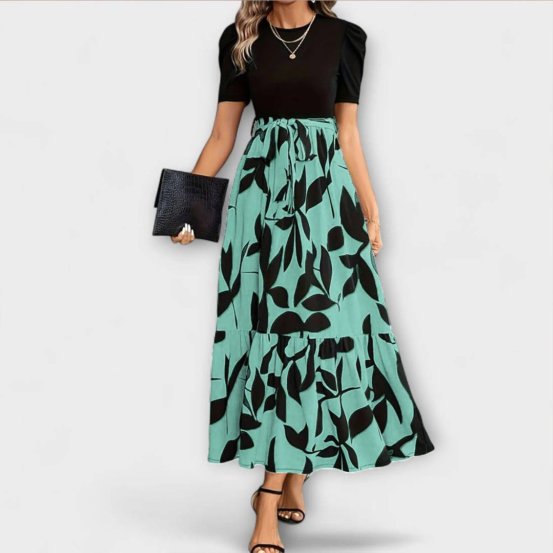Luna - Vestido de verano color crema con estampado de flores