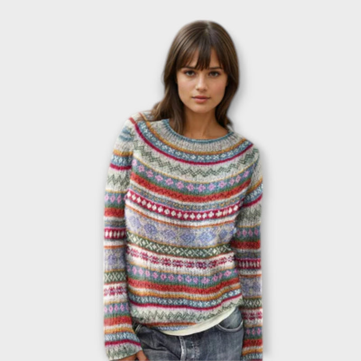 Manonin - Jersey acogedor de rayas multicolores