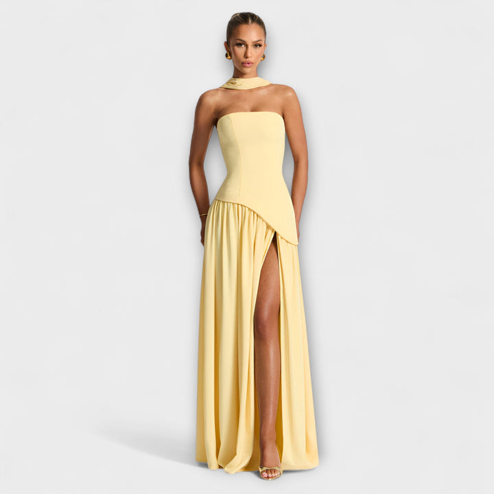Tessa - Vestido Maxi Amarillo con Abertura