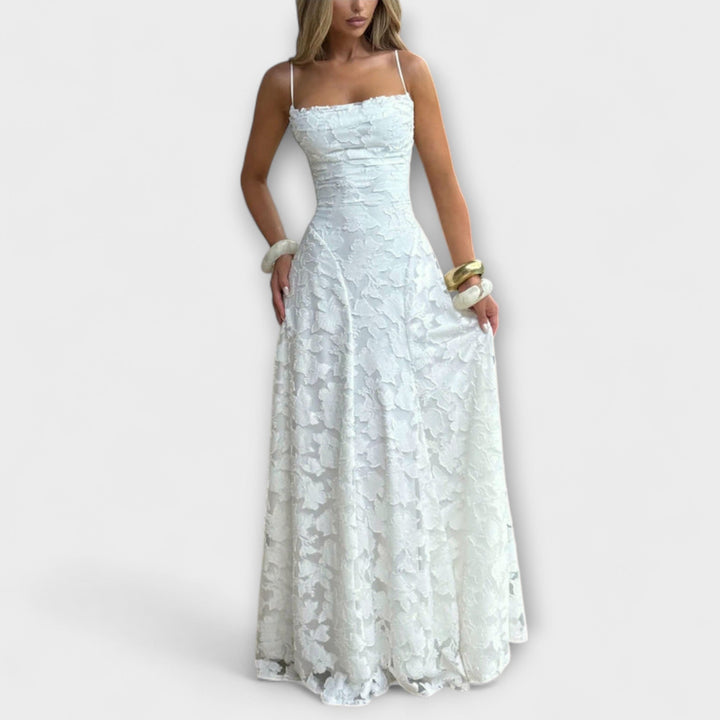Emberly - Vestido Maxí de Jacquard Blanco