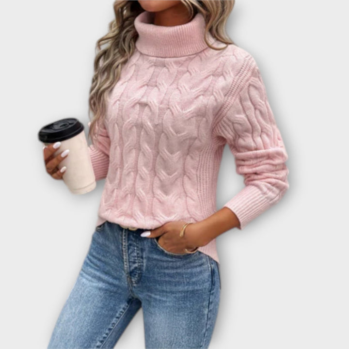 Amelia - Jersey elegante de cuello alto con patrón de trenzas