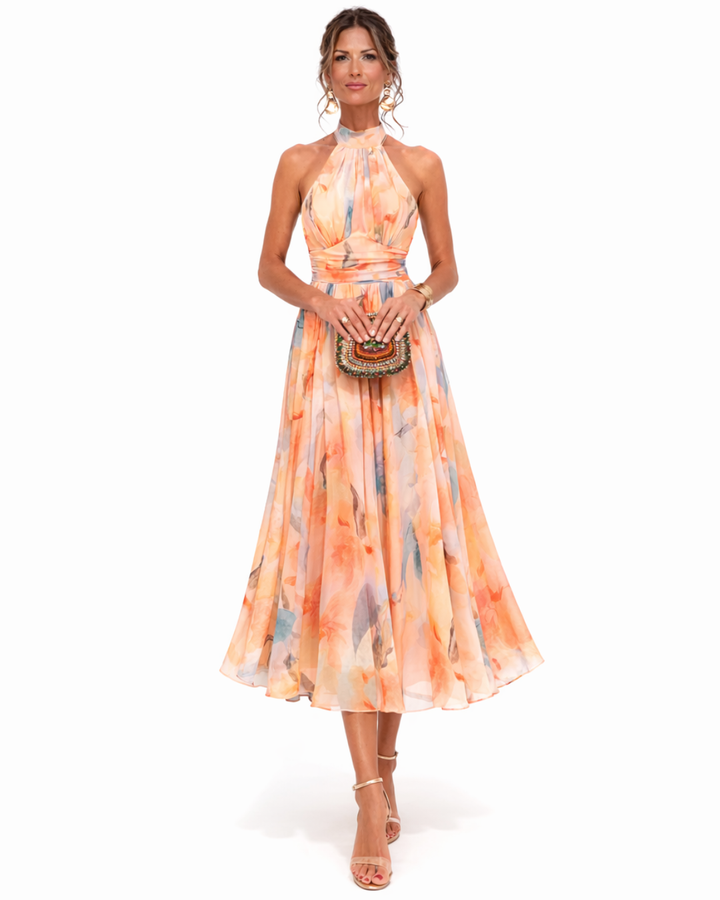 Aurora - Vestido con escote halter y estampado acuarela