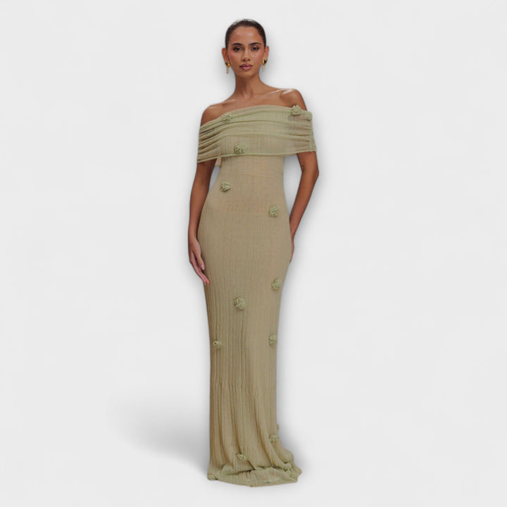 Erica - Vestido Maxi Verde Oliva con Caída Elegante
