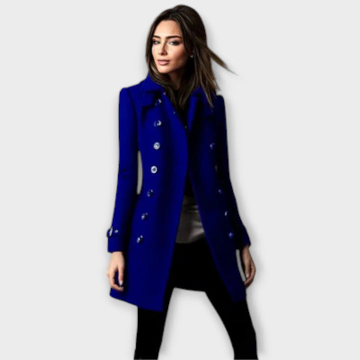 Linda - Trenchcoat azul de doble botonadura
