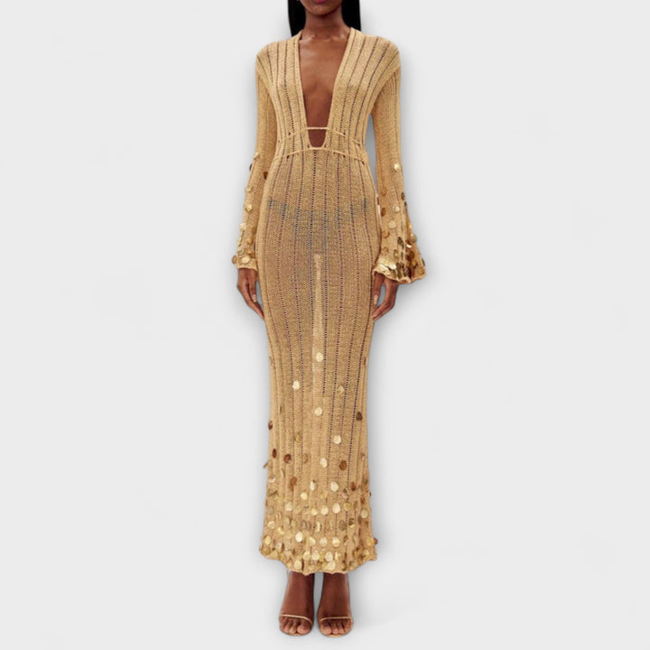 Kathleen - Vestido maxí de punto dorado