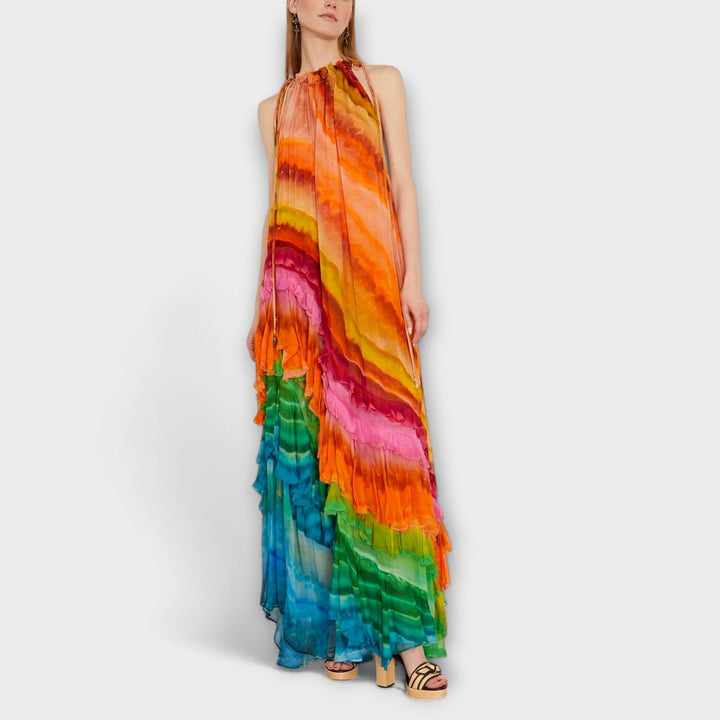 Iris - Vestido Maxivolante en Colores del Arcoíris