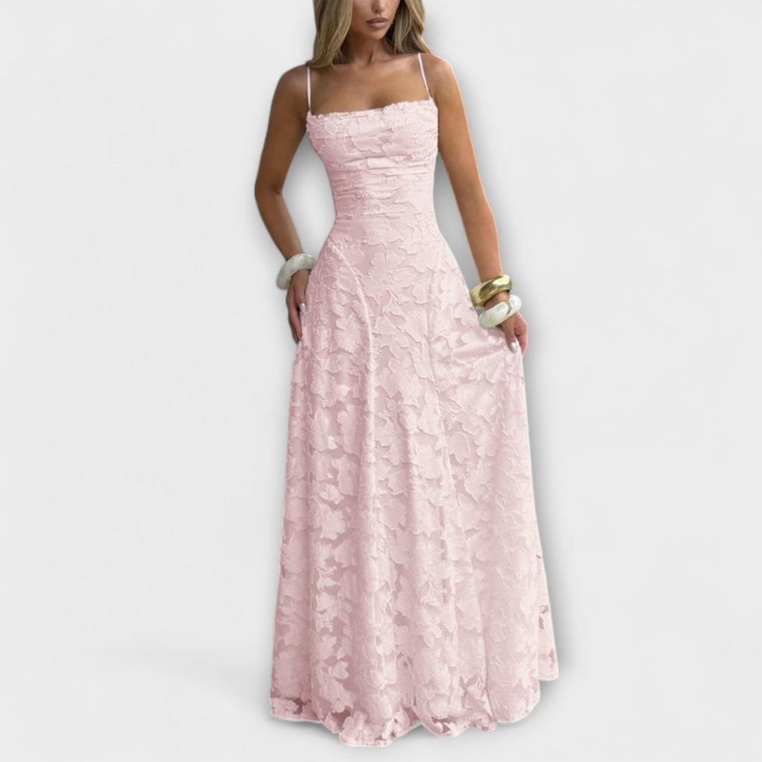 Emberly - Vestido Maxí de Jacquard Blanco