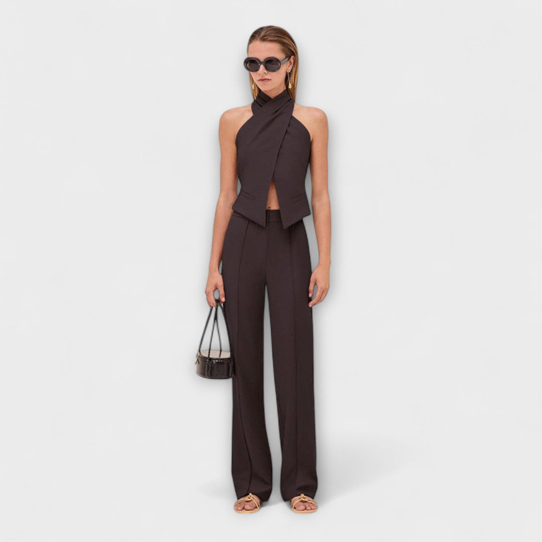 Juni - Top halter crisscross beige