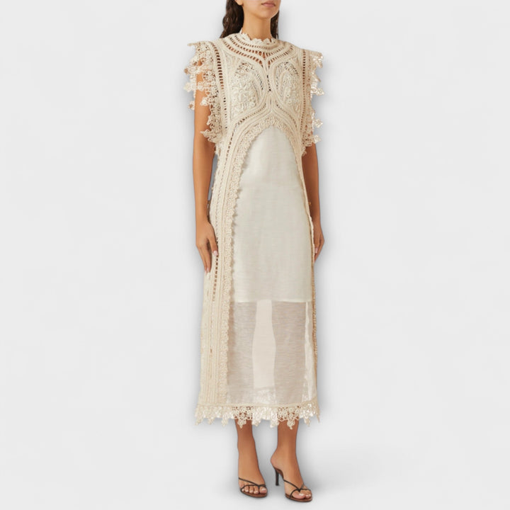 Mira - Vestido Maxicréme de Organza con Encaje